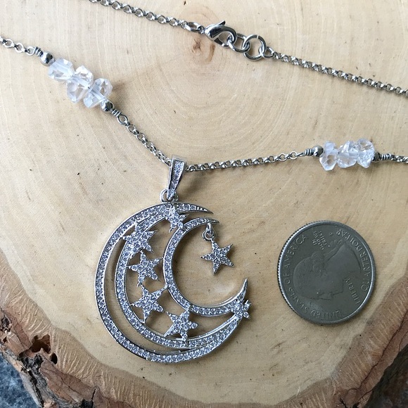 White gold plated cz moon stars herkimer diamonds - Picture 7 of 12
